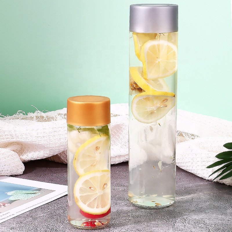 Wide Mouth Natural BPA Free Clear Glass Bottles with Lids Reusable Refillable Water Bottles for Juicing