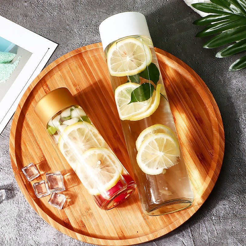 Wide Mouth Natural BPA Free Clear Glass Bottles with Lids Reusable Refillable Water Bottles for Juicing