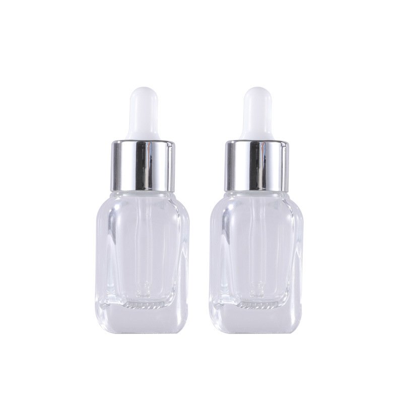 Wholesale 30ml mesh bottom transparent glass square dropper bottle for essence essential oil subfilling raw liquid