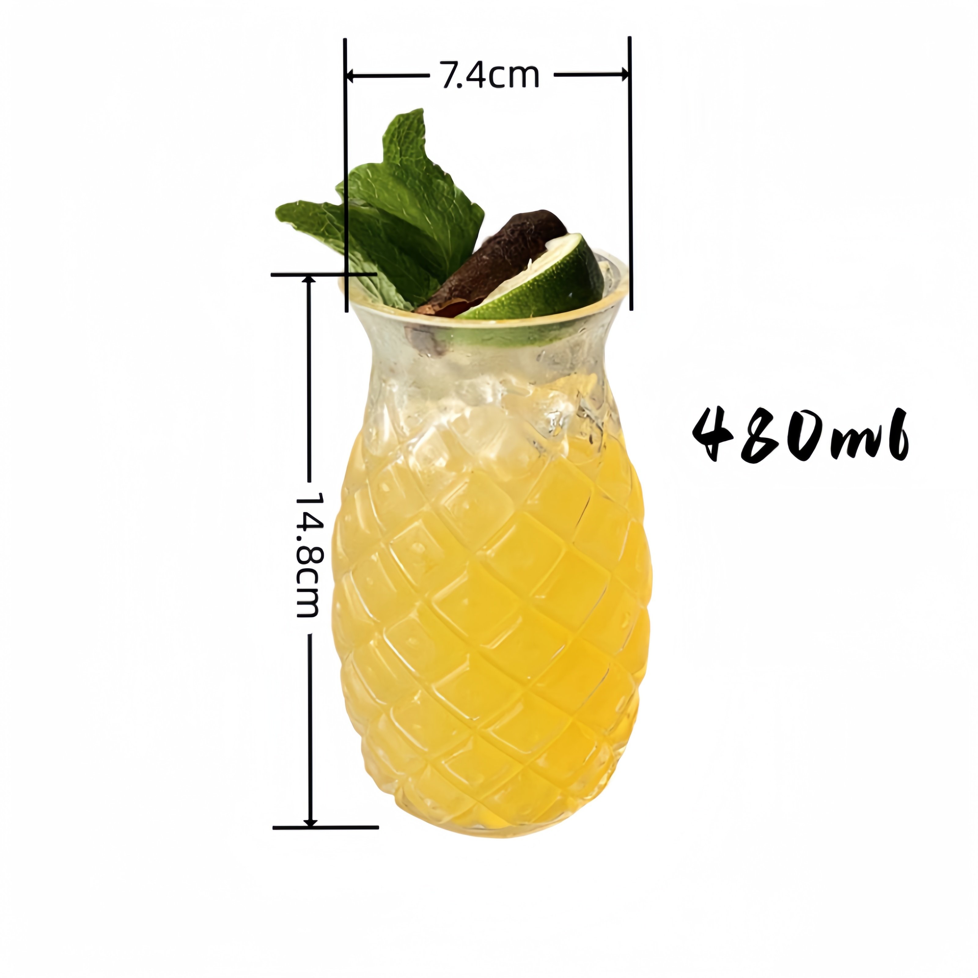Wholesale 480 ml High Borosilicate Glass Simple Juice Glass Pineapple Shape Glass Drinking Cup With Straw