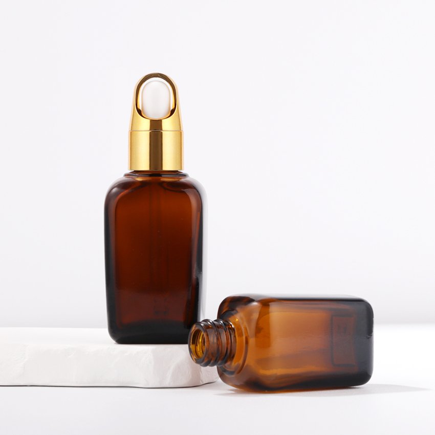 Square Amber 10ml 20ml 30ml 50ml 100ml 1oz 2oz skincare serum essential oil glass bottle with pipette dropper