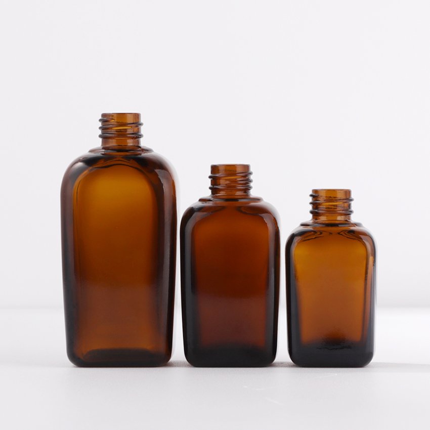 Square Amber 10ml 20ml 30ml 50ml 100ml 1oz 2oz skincare serum essential oil glass bottle with pipette dropper