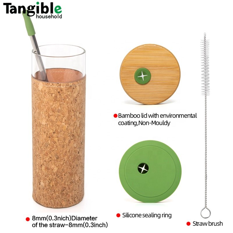 2022 New Design Eco Friendly Glass Water Bottle with Silicon Sleeve and Bamboo Lid 800ml 700ml 600ml Straw Cup with Pipette