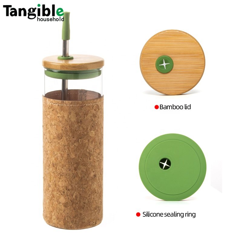 2022 New Design Eco Friendly Glass Water Bottle with Silicon Sleeve and Bamboo Lid 800ml 700ml 600ml Straw Cup with Pipette