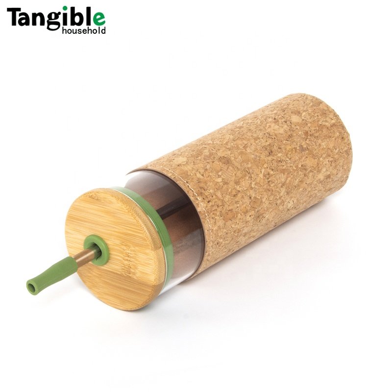 2022 New Design Eco Friendly Glass Water Bottle with Silicon Sleeve and Bamboo Lid 800ml 700ml 600ml Straw Cup with Pipette