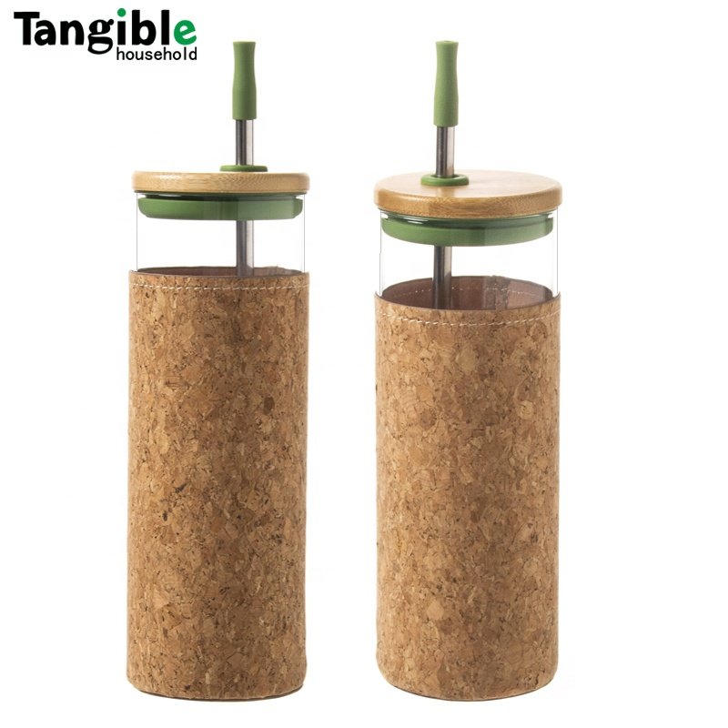 2022 New Design Eco Friendly Glass Water Bottle with Silicon Sleeve and Bamboo Lid 800ml 700ml 600ml Straw Cup with Pipette