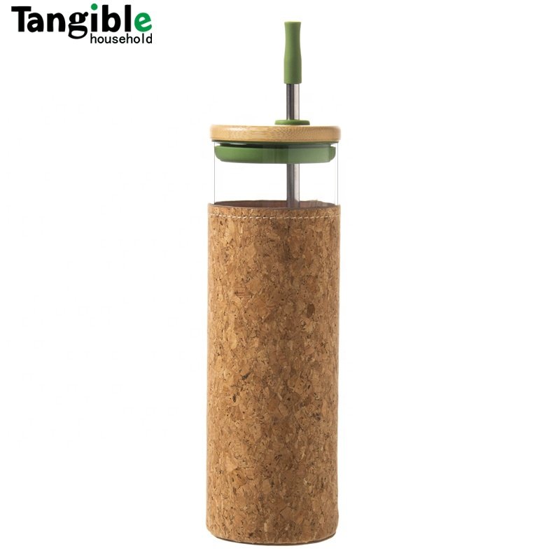 2022 New Design Eco Friendly Glass Water Bottle with Silicon Sleeve and Bamboo Lid 800ml 700ml 600ml Straw Cup with Pipette