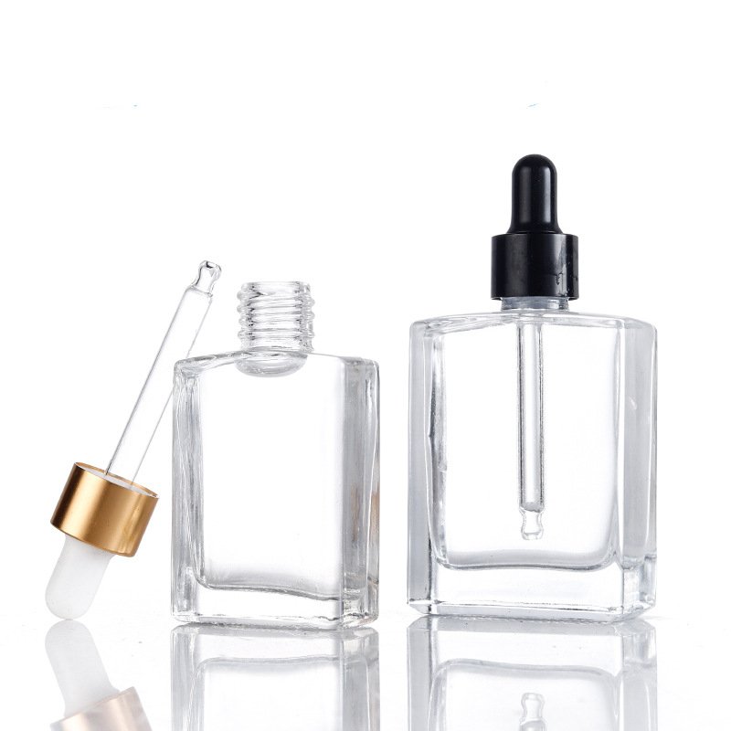 15ml 30ml 50ml 100ml clear square essential oil glass rubber head dropper bottle