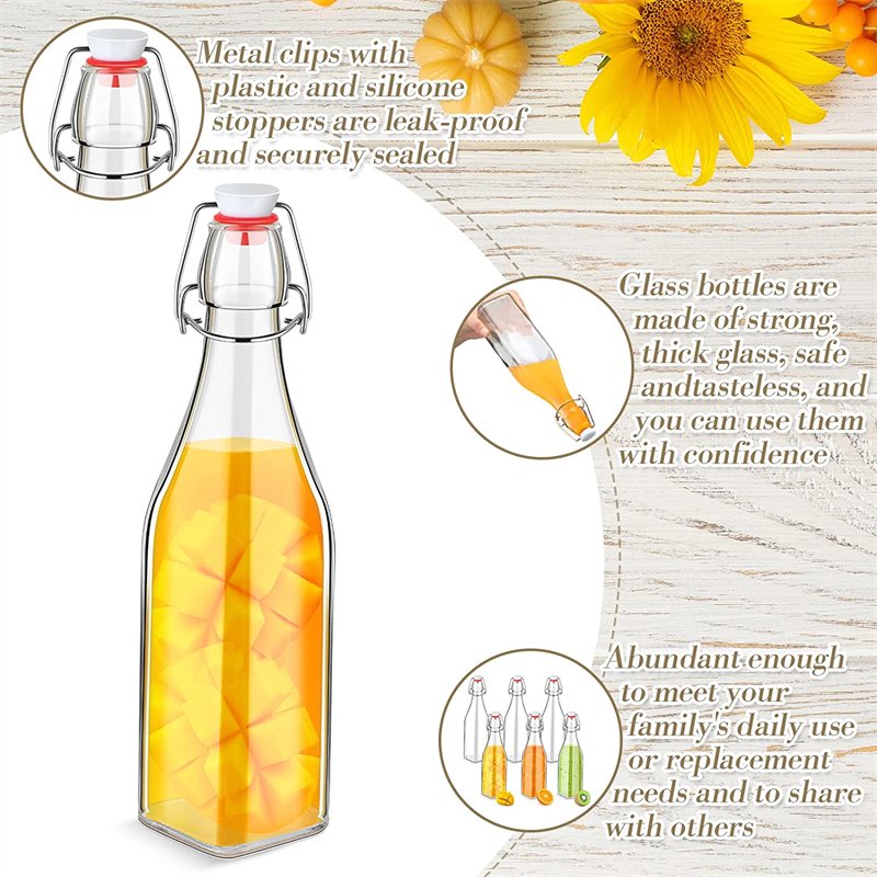 100ml 250ml 500ml 700ml 1L Swing top Clear Square Empty Drinking Enzyme Beverage Milk Glass Bottle