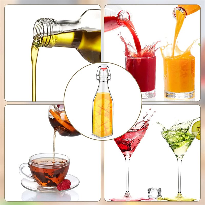 100ml 250ml 500ml 700ml 1L Swing top Clear Square Empty Drinking Enzyme Beverage Milk Glass Bottle