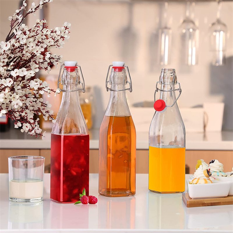 100ml 250ml 500ml 700ml 1L Swing top Clear Square Empty Drinking Enzyme Beverage Milk Glass Bottle