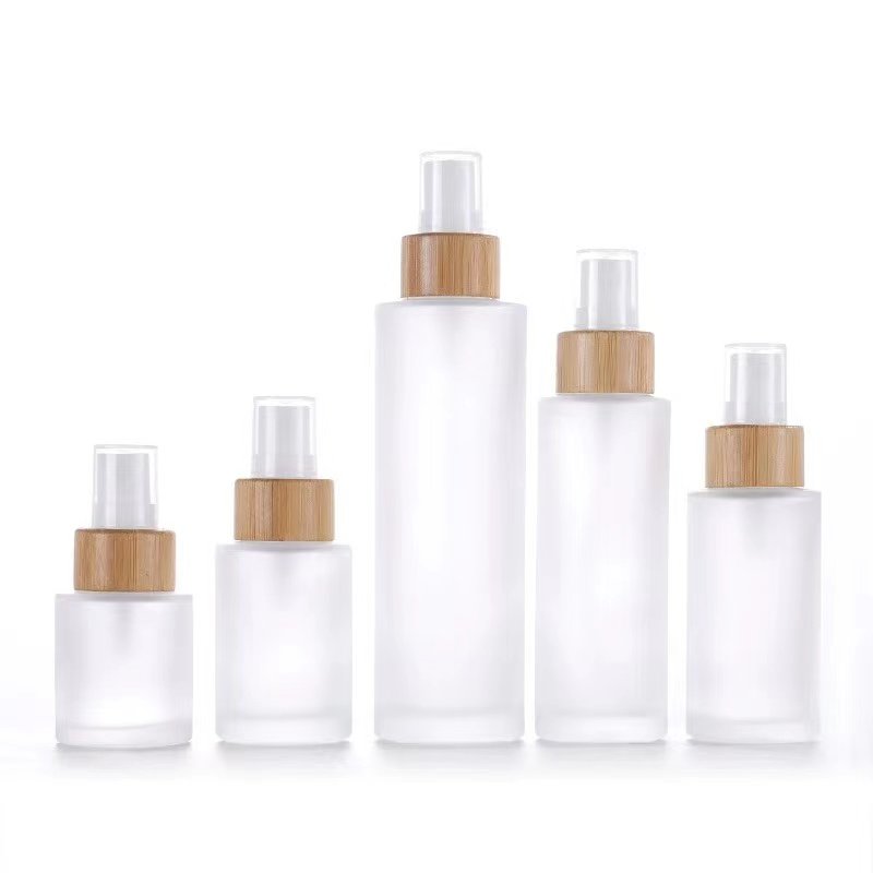 Empty Bamboo Top Fine Face Mist Frosted Glass Spray Bottle For Toner Cosmetics