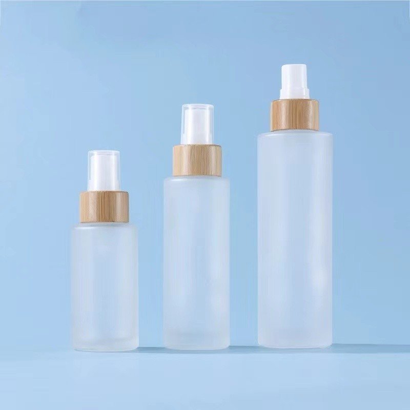 Empty Bamboo Top Fine Face Mist Frosted Glass Spray Bottle For Toner Cosmetics