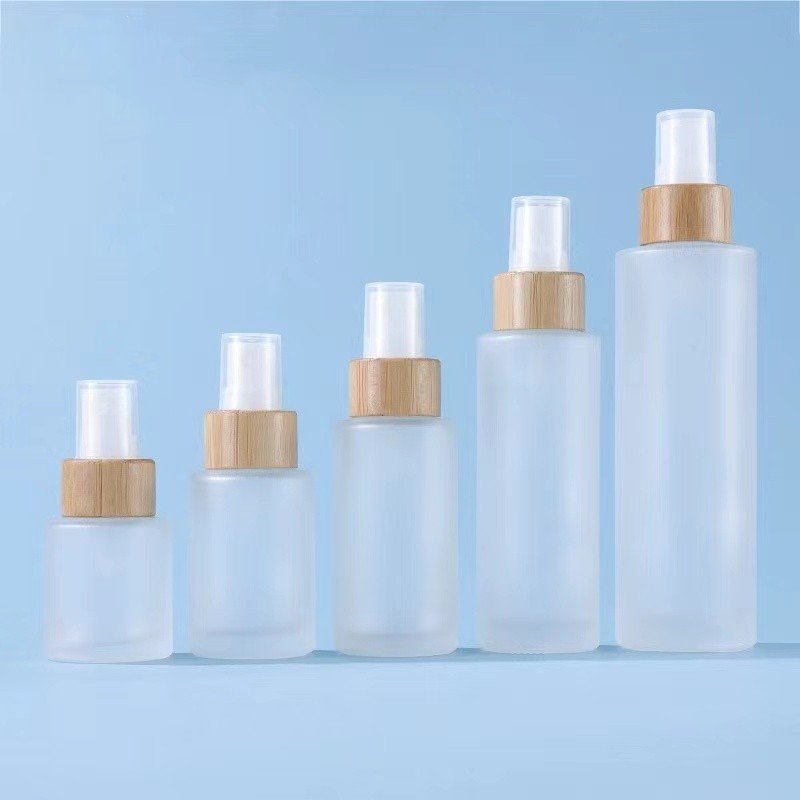 Empty Bamboo Top Fine Face Mist Frosted Glass Spray Bottle For Toner Cosmetics