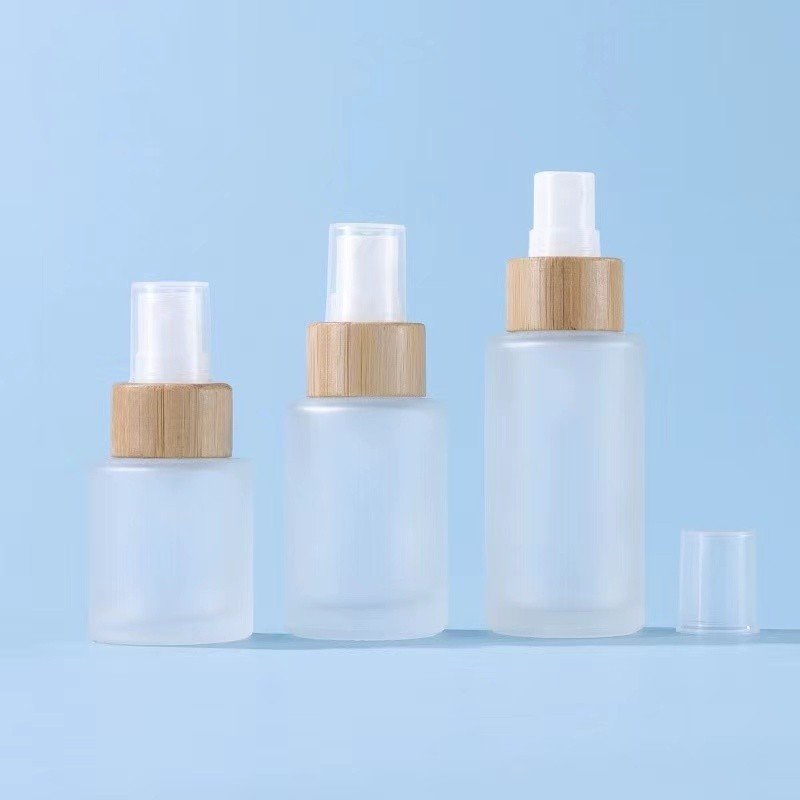 Empty Bamboo Top Fine Face Mist Frosted Glass Spray Bottle For Toner Cosmetics