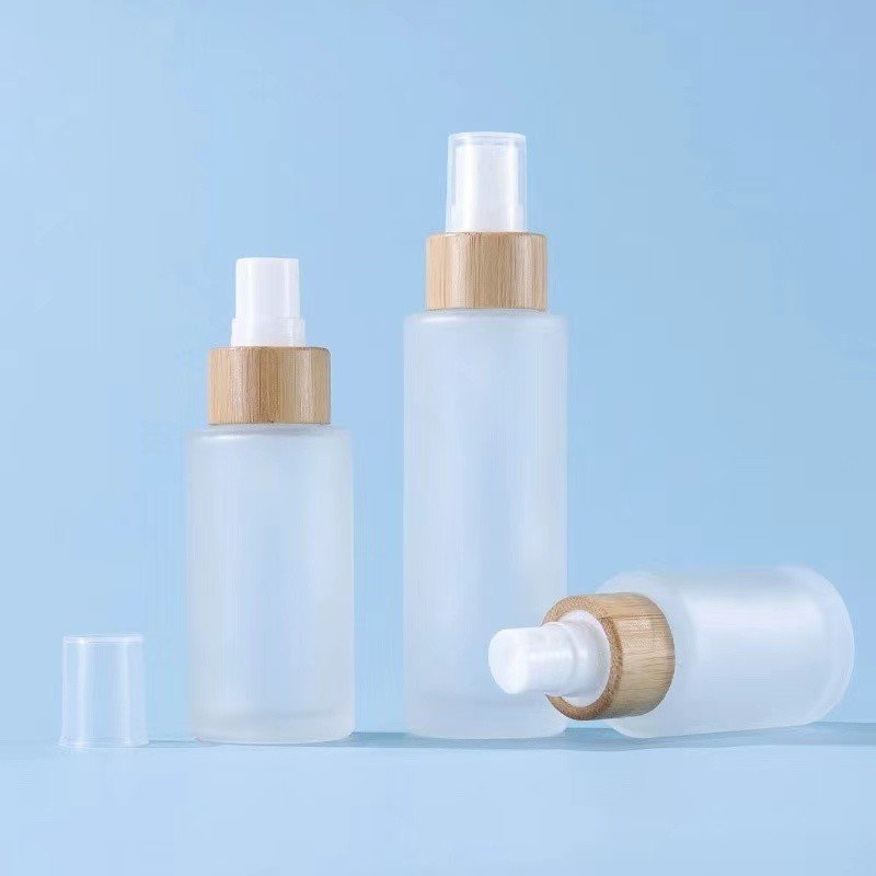 Empty Bamboo Top Fine Face Mist Frosted Glass Spray Bottle For Toner Cosmetics