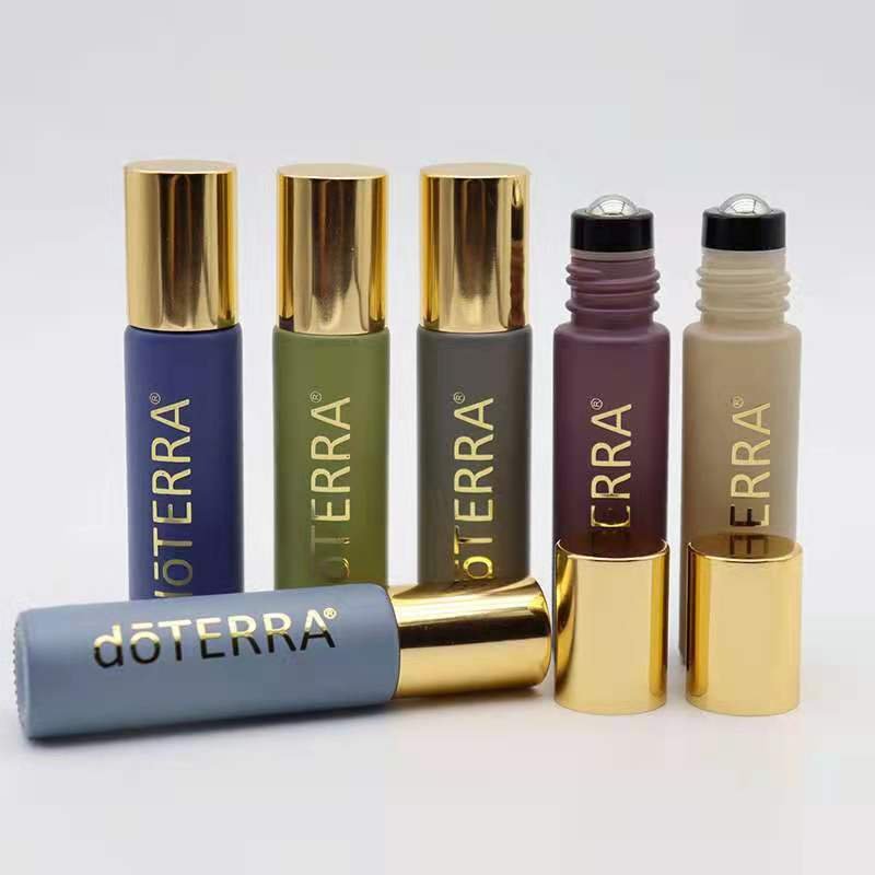 Custom Logo Gold Foil Luxury 10ml Matte Morandi Color Empty Anti-UV Glass Essential Oil Bottles Roll On Bottles