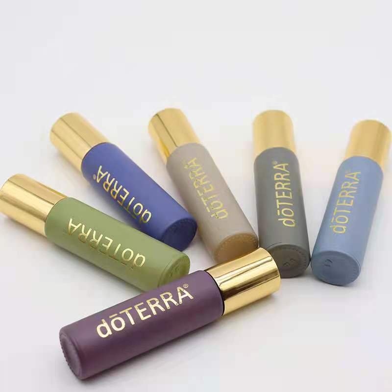 Custom Logo Gold Foil Luxury 10ml Matte Morandi Color Empty Anti-UV Glass Essential Oil Bottles Roll On Bottles
