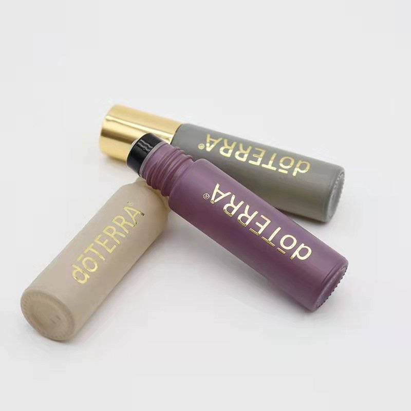 Custom Logo Gold Foil Luxury 10ml Matte Morandi Color Empty Anti-UV Glass Essential Oil Bottles Roll On Bottles