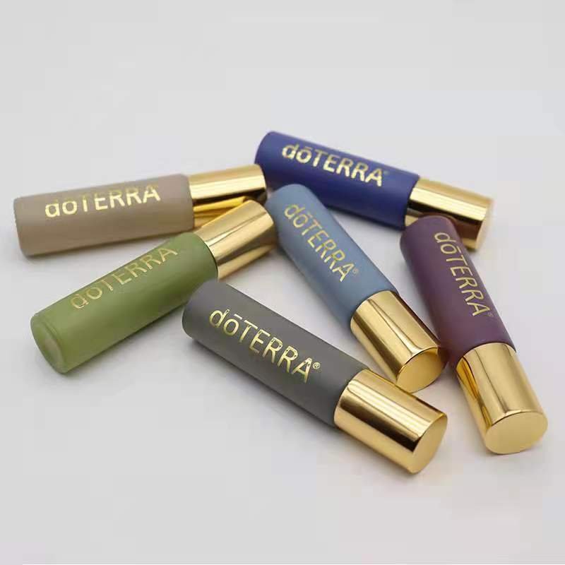 Custom Logo Gold Foil Luxury 10ml Matte Morandi Color Empty Anti-UV Glass Essential Oil Bottles Roll On Bottles
