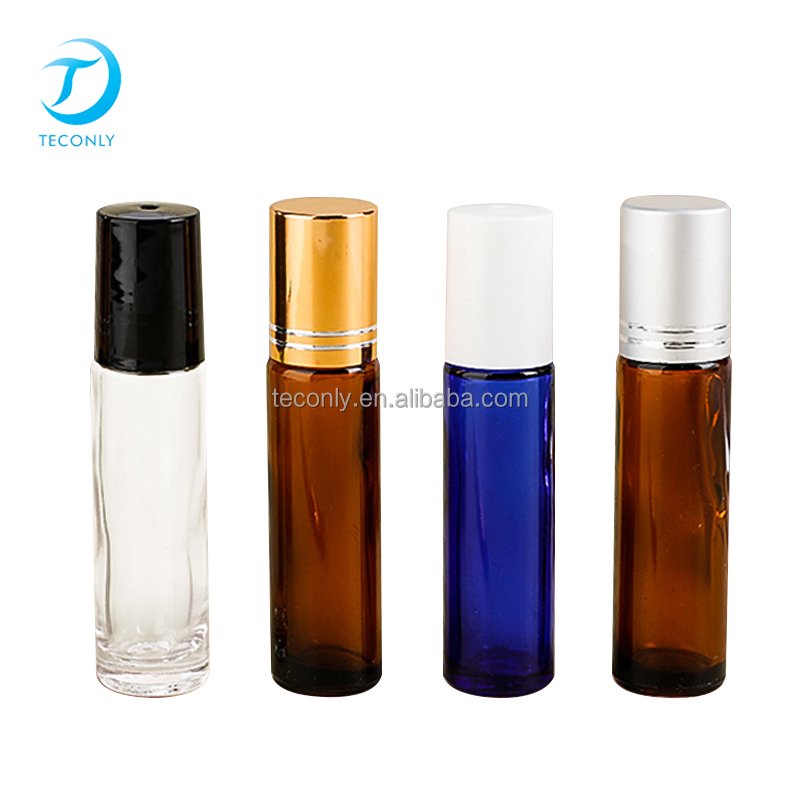 Luxury 10 ml 1/3 oz clear black square perfume roll on glass bottle with metal roller bottle for perfume essential oil