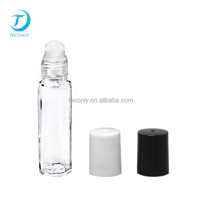 Luxury 10 ml 1/3 oz clear black square perfume roll on glass bottle with metal roller bottle for perfume essential oil