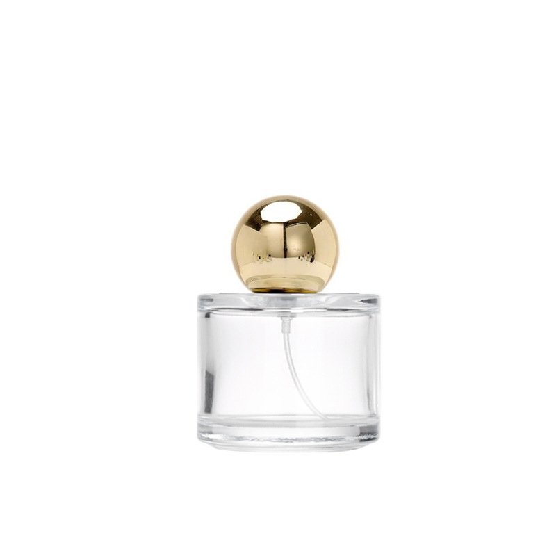 Luxury 30ml 50ml 100ml Quality PAEFUM Round Flat Shoulder Glass Perfume Bottle With Round Gold Silver Cap