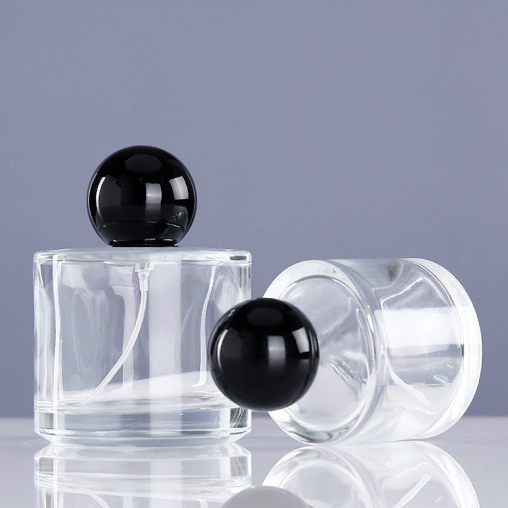 Luxury 30ml 50ml 100ml Quality PAEFUM Round Flat Shoulder Glass Perfume Bottle With Round Gold Silver Cap