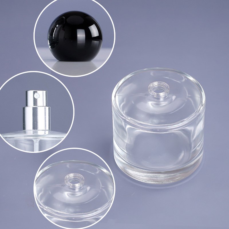 Luxury 30ml 50ml 100ml Quality PAEFUM Round Flat Shoulder Glass Perfume Bottle With Round Gold Silver Cap