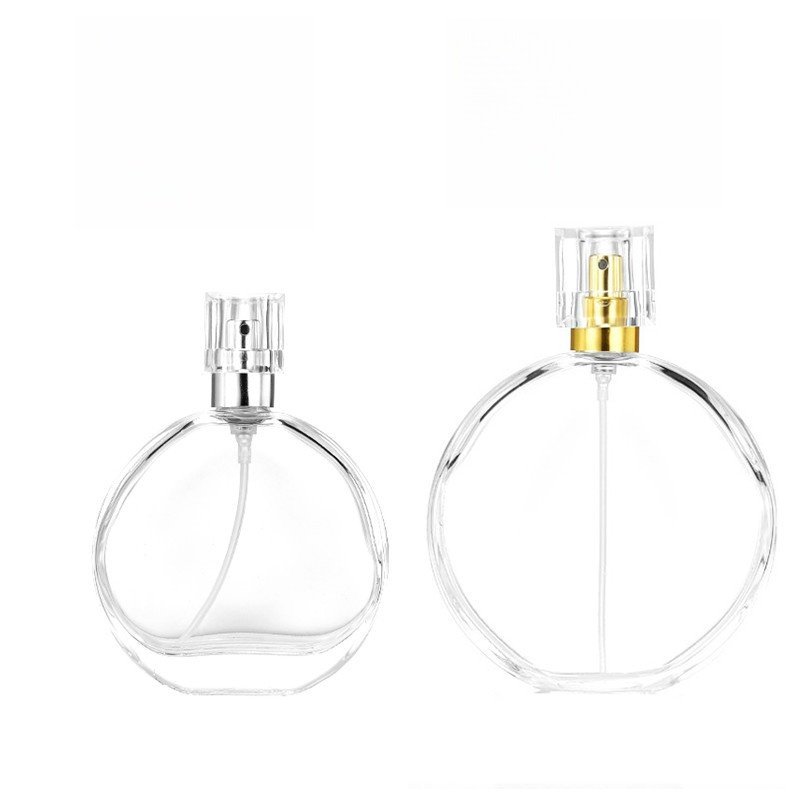 Perfume Packaging Oval Flat Recyclable 100ml Glass Bottles With Pump Sprayer Cap