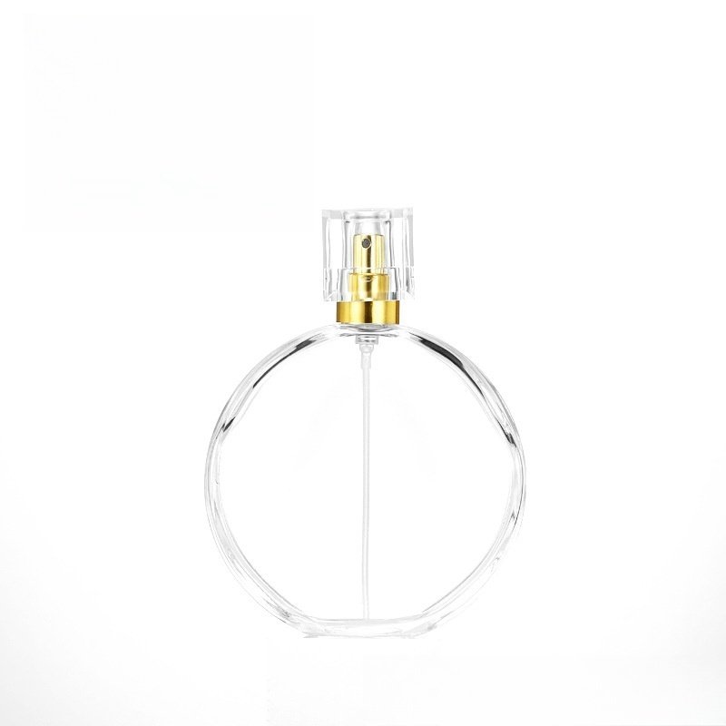 Perfume Packaging Oval Flat Recyclable 100ml Glass Bottles With Pump Sprayer Cap