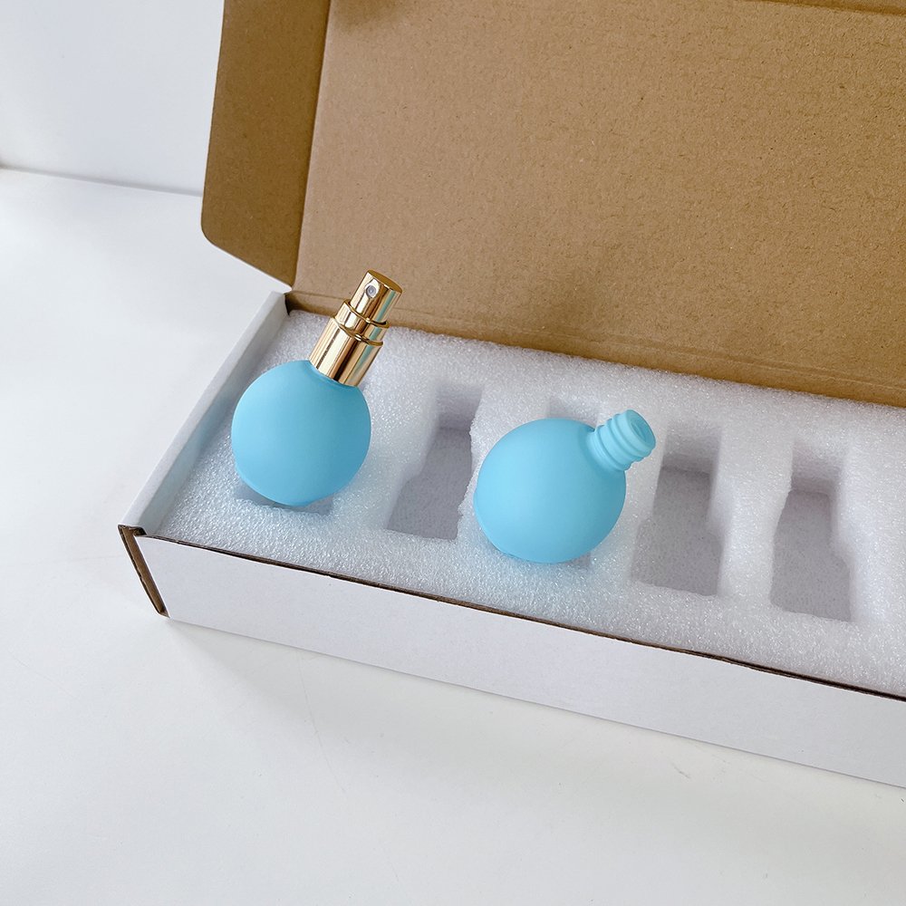 NEW portable 10ml morandi matte blue pink yellow bulb spherical shape perfume glass spray bottle