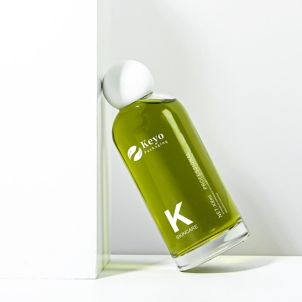 New Fashion100ml/3oz transparent green Clear Glass Serum Bottle round Ball Shaped Essential Oil for Hair and Skin Care