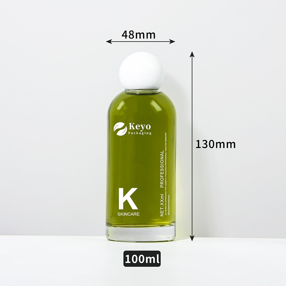 New Fashion100ml/3oz transparent green Clear Glass Serum Bottle round Ball Shaped Essential Oil for Hair and Skin Care