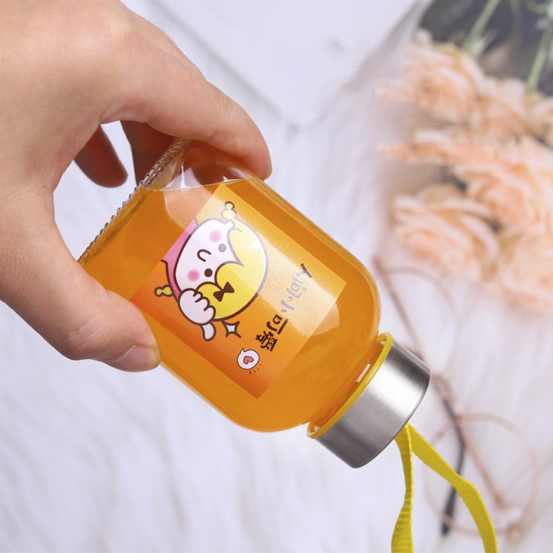 Wholesale 150ML 250ML 350ML 500ml beverage juice glass bottle glass water cup with stainless lic