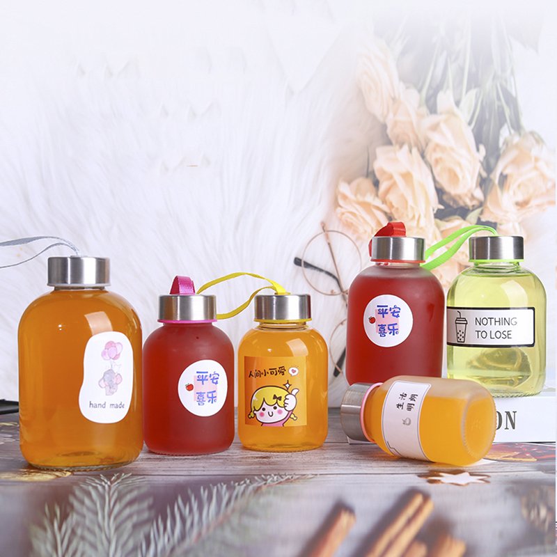Wholesale 150ML 250ML 350ML 500ml beverage juice glass bottle glass water cup with stainless lic