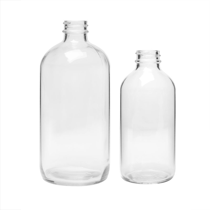 1oz 2oz 4oz 8oz 16oz 32oz Clear Boston Round Glass Bottle with Black Phenolic Lid
