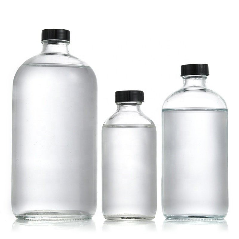 155ml(5oz) 295ml(10oz) 355ml(12oz) 505ml(17oz) Frosted Clear Glass Boston Round Silver Screw On Cap Glass Bottle