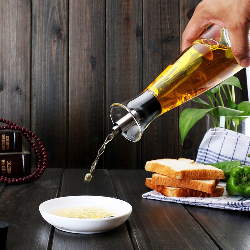 500ml Glass Bottle Dispenser with Stainless Steel Spout Food Grade & Seal for Olive Oil Beverages