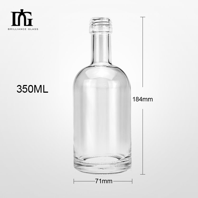 Wholesale screw round glass vodka glass bottles empty 350ml clear wine liquor whisky nordic glass bottle with hand screw cap