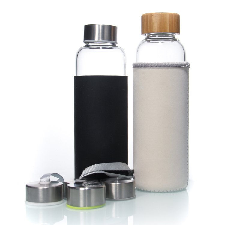 Free Sample 350Ml 500Ml 16Oz 700Ml 1L Transparent High Borosilicate Glass Water Bottle With Bamboo Lid