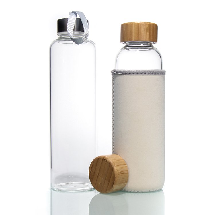 Free Sample 350Ml 500Ml 16Oz 700Ml 1L Transparent High Borosilicate Glass Water Bottle With Bamboo Lid