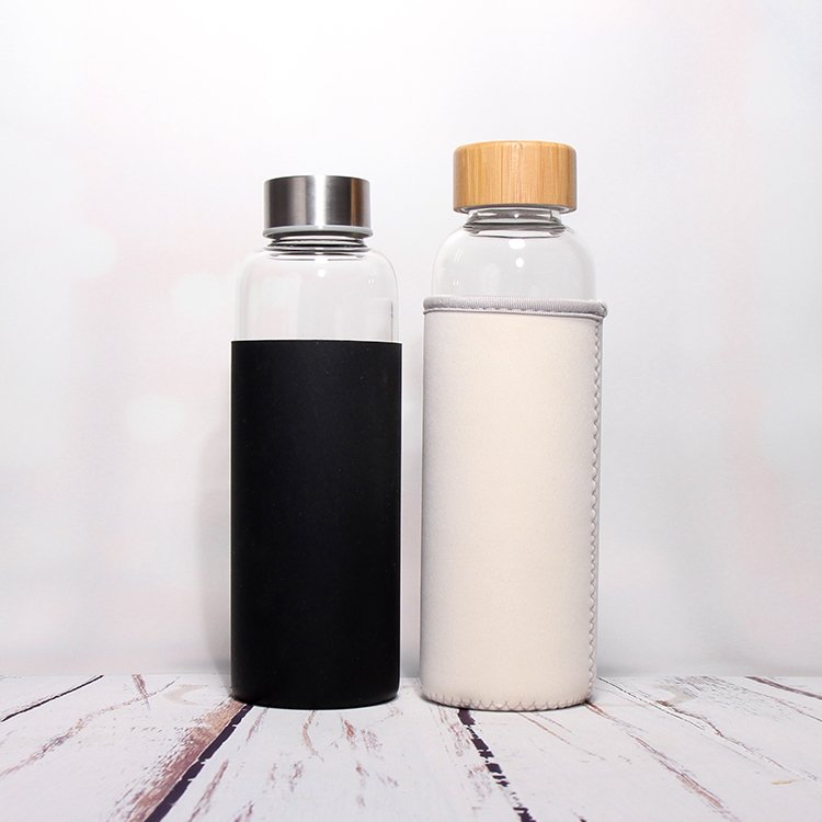 Free Sample 350Ml 500Ml 16Oz 700Ml 1L Transparent High Borosilicate Glass Water Bottle With Bamboo Lid