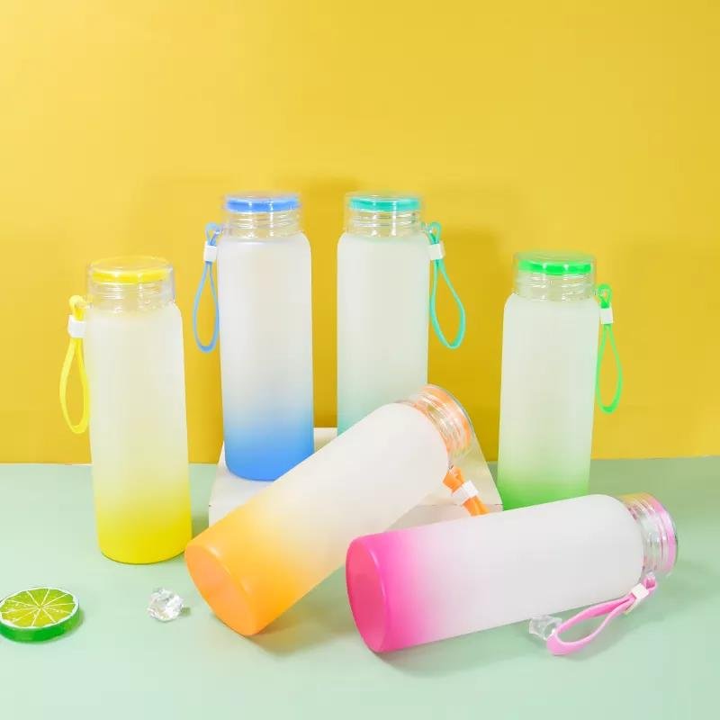 USA warehouse sublimation glass cup 500ml frosted sublimation colorful glass water bottle