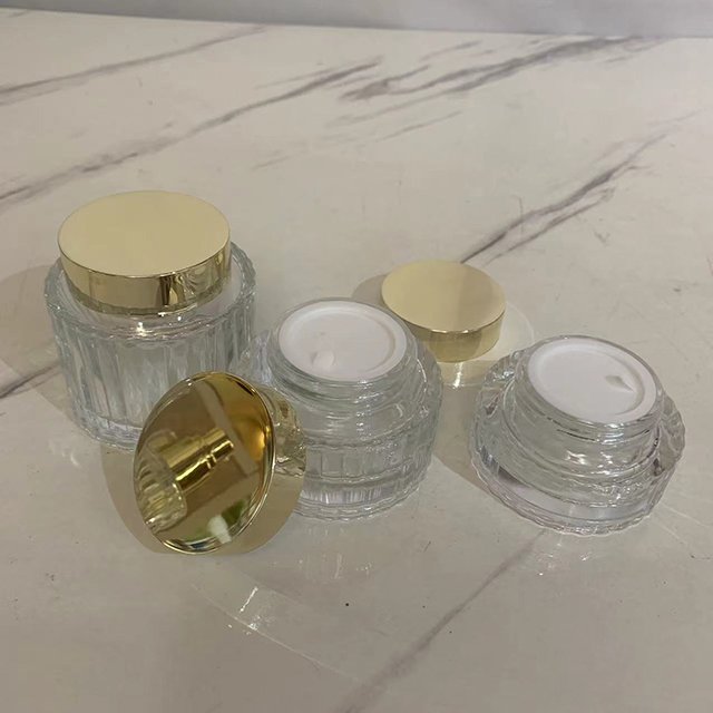 Hengjian 30ml 40ml 100ml 120ml cosmetic packaging glass bottle beauty container 30g 50g 100g empty face cream jar with gold lid