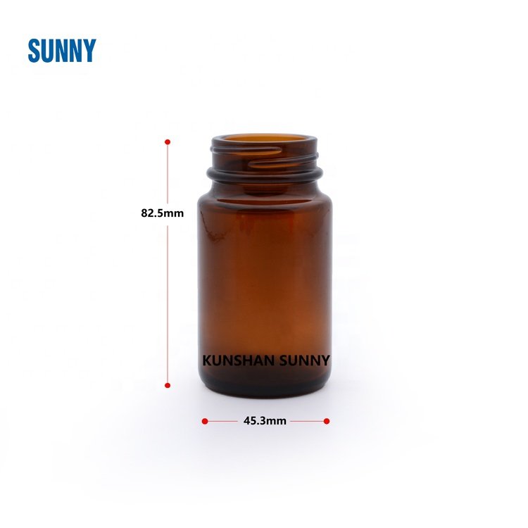 In stock 75ml Amber Wide Mouth Glass Bottle with cap 75cc