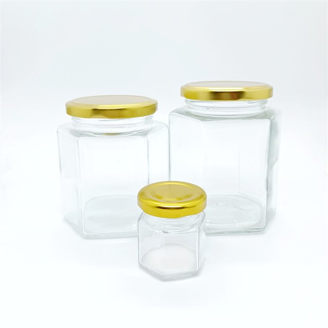 45ml 180ml 380ml 280ml Pickle Jam Honey Glass Container Hexagon Glass Jars honey candle jar with lid for pickle chili sauce