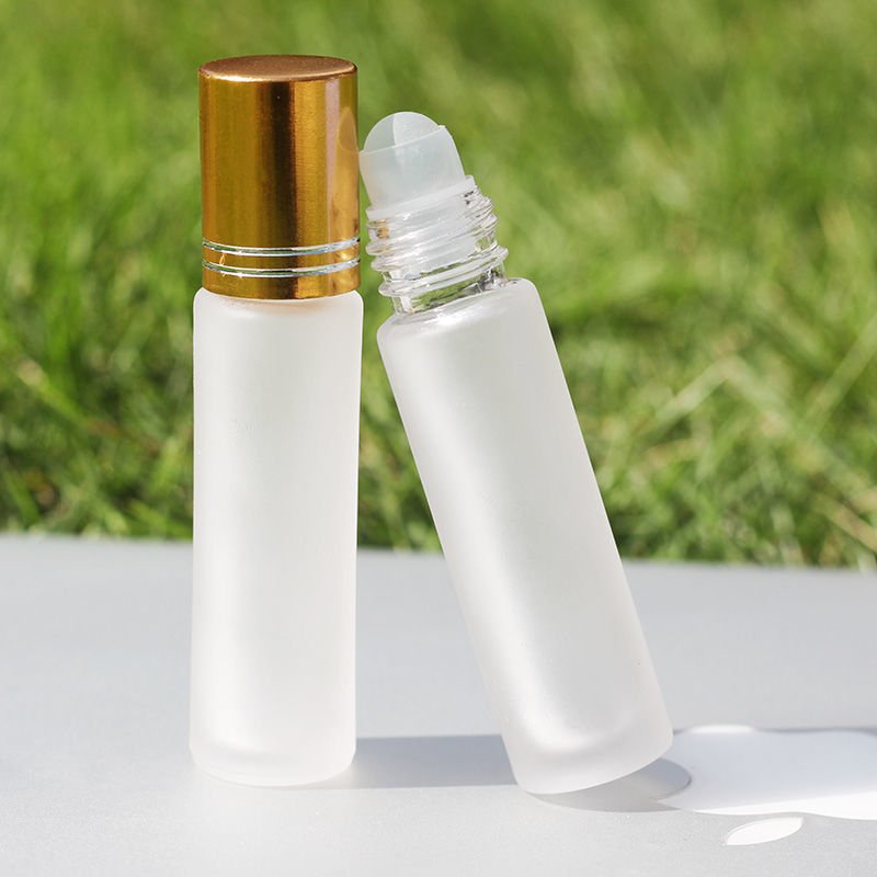 Deodorant Empty Frosted White 10ml Perfume Oil Glass Roll On Bottles With Silver Black Roller Ball Cap Top