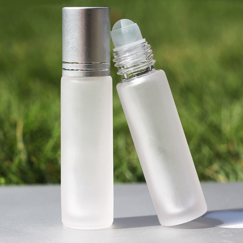 Deodorant Empty Frosted White 10ml Perfume Oil Glass Roll On Bottles With Silver Black Roller Ball Cap Top