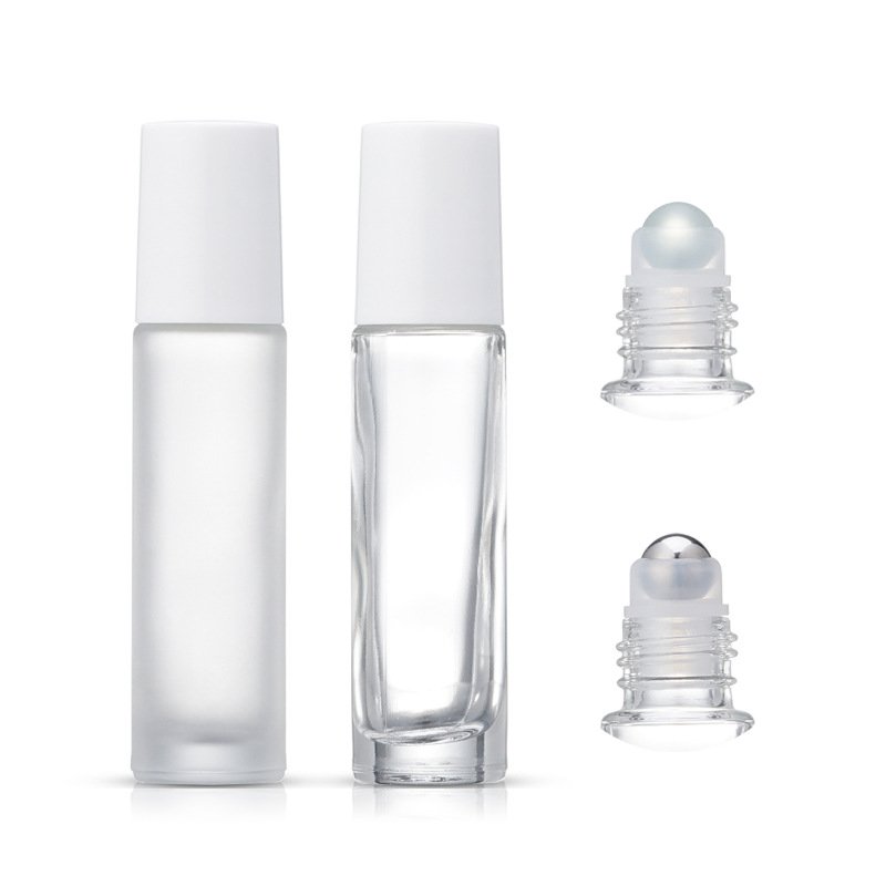 Deodorant Empty Frosted White 10ml Perfume Oil Glass Roll On Bottles With Silver Black Roller Ball Cap Top